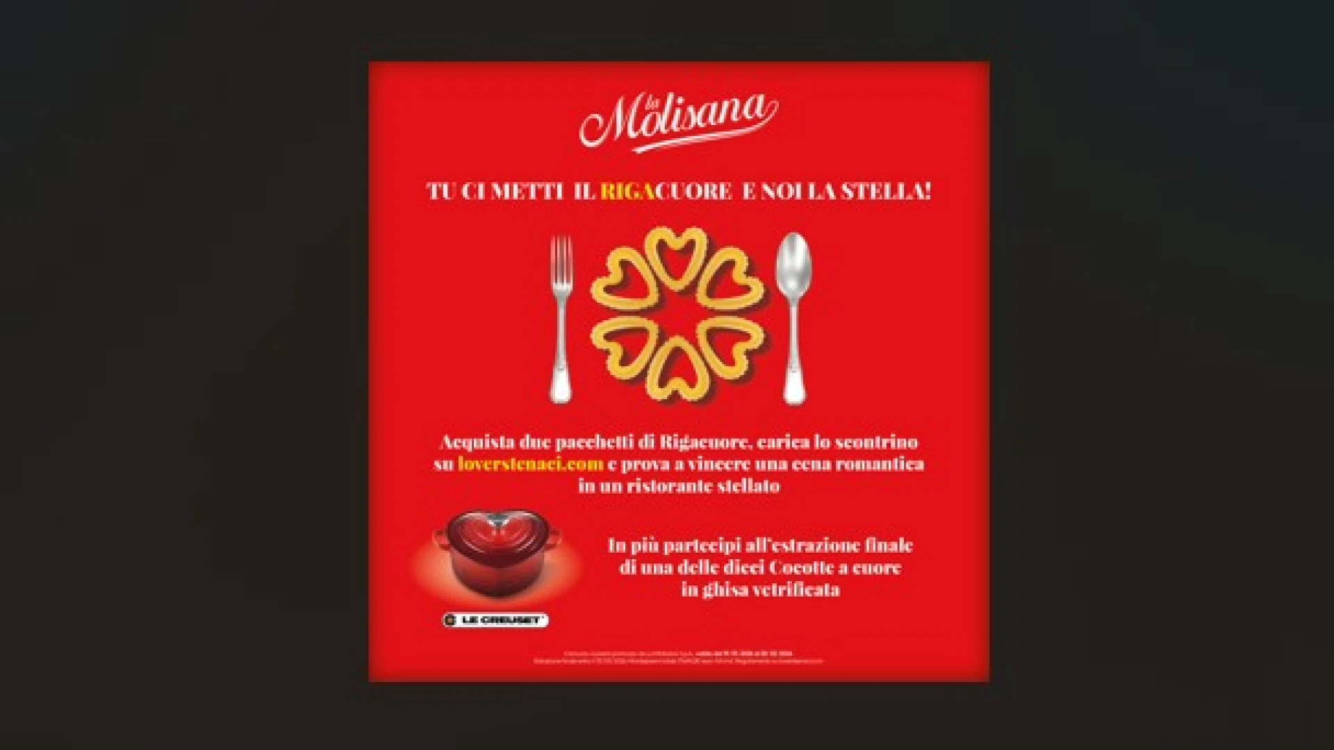 Acquista due confezioni di Rigacuore, “rischi” di vincere una cena stellata.  Già attivo il nuovo concorso della Molisana per San Valentino